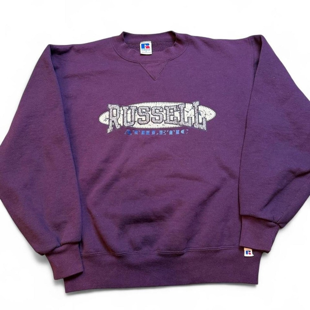 Vintage Russell Athletic purple Spellout crewneck sweatshirt size medium USA